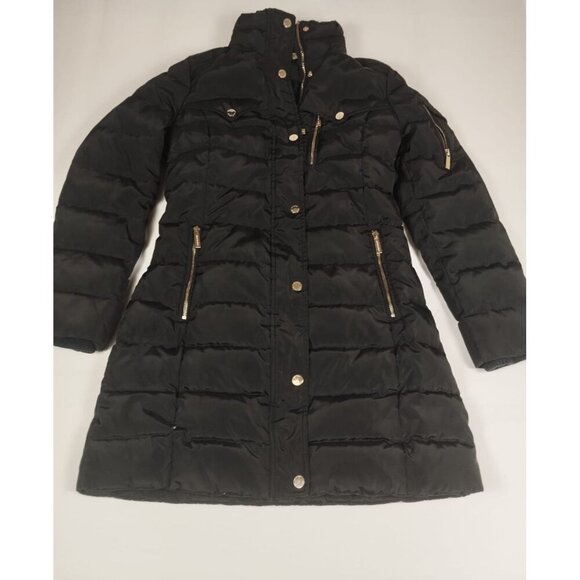 Michael Kors Jackets & Blazers - Michael Kors Women S Black Long Puffer Jacket Quilted Gold Hardware Logo